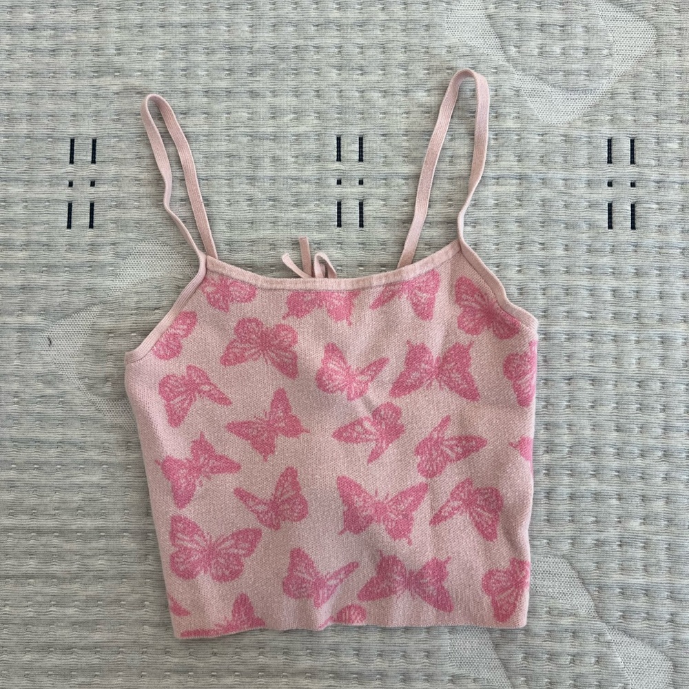 Pink Butterfly Print Tank Top